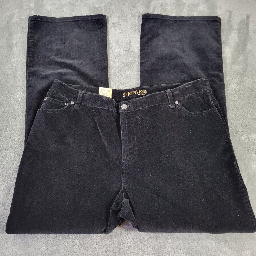 St. John's Bay Women 18W Jeans Black Corduroy Bootcut Stretch 31 Inseam BOO8E